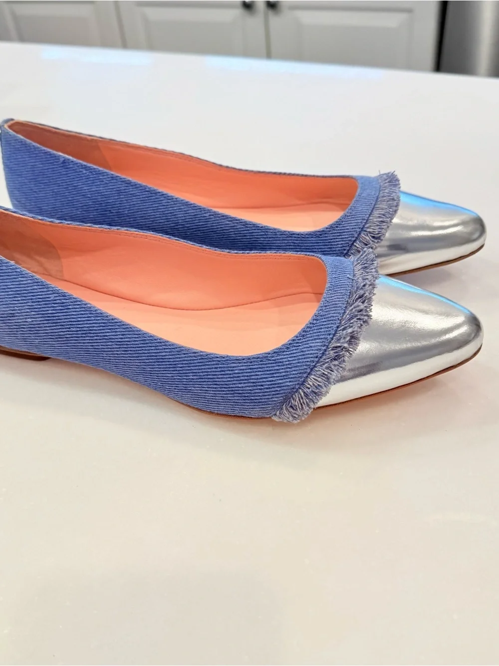 Kate Spade New York Nelly Flats Washed Denim Metallic Silver Sz 8.5 NIB